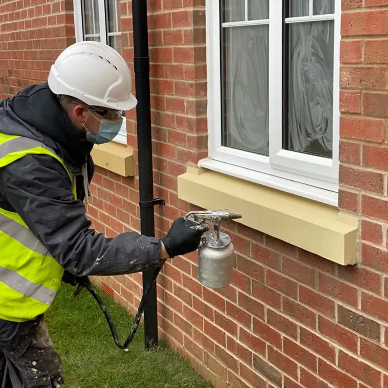 Stone repair conducted by a technician.